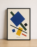 Minimalist abstract art on wood shelf