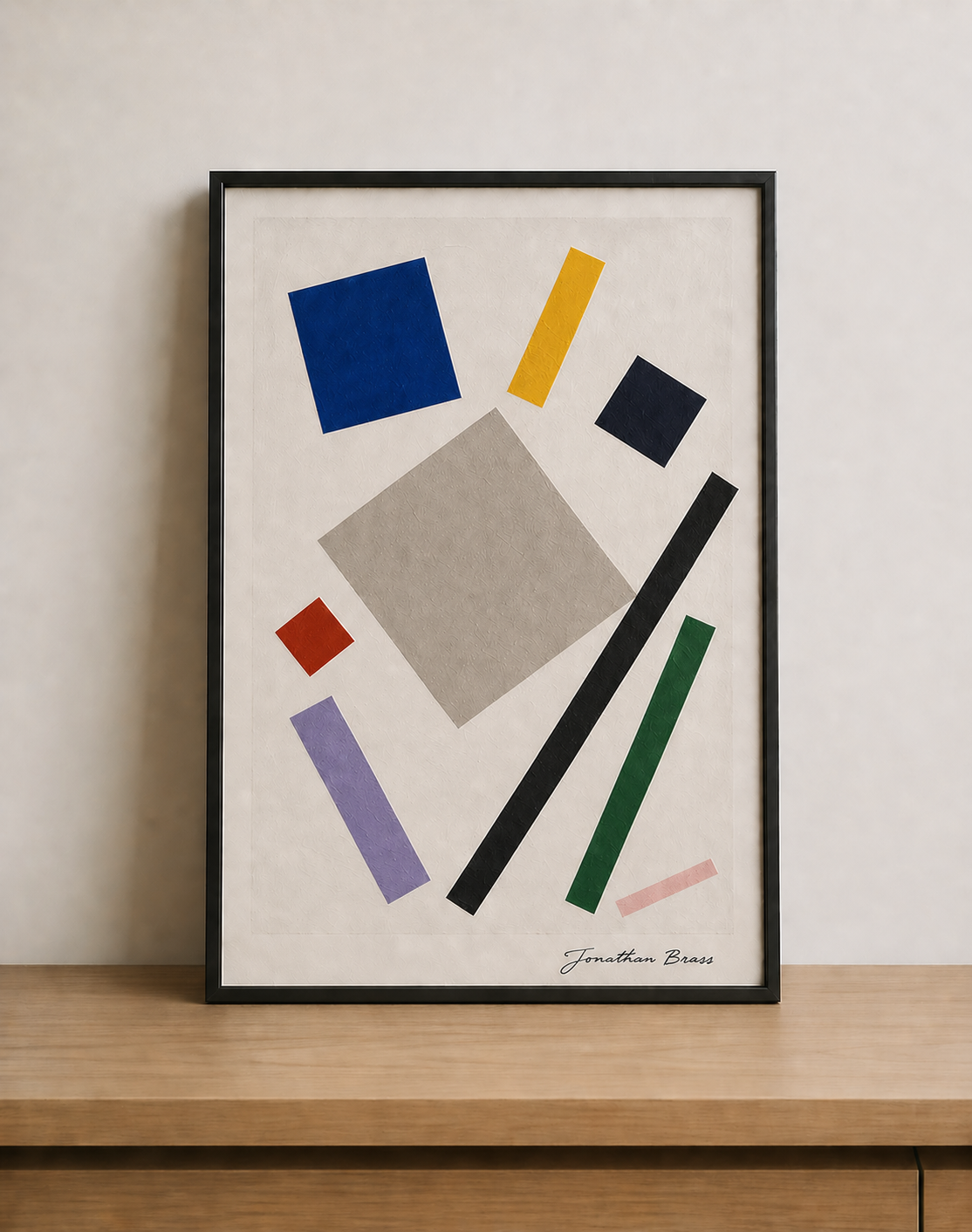Minimalist geometric art on wood surface