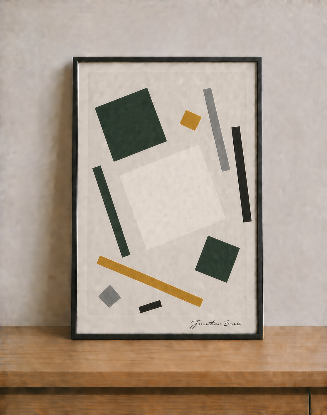 Minimalist geometric art on wood surface (2)