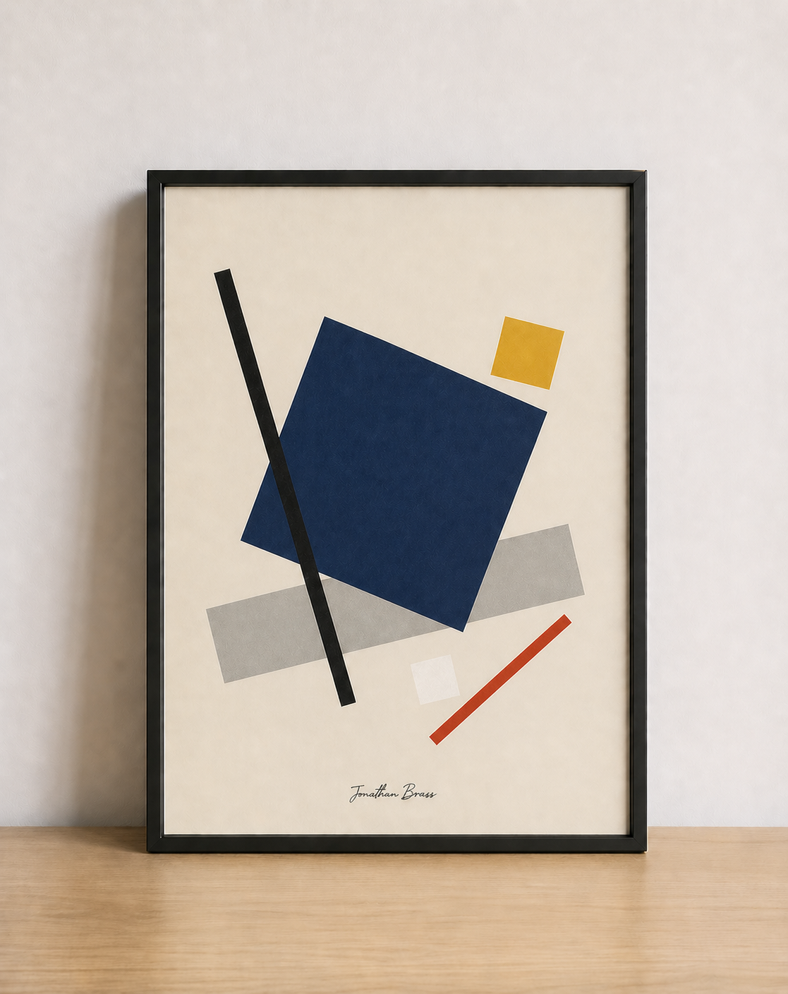 Modern geometric abstract on wood desk