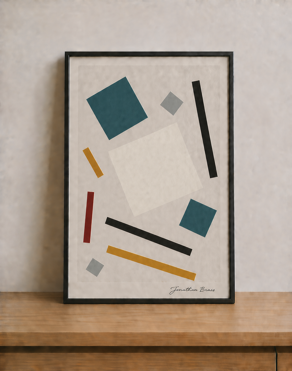 Modern geometric art on a wooden surface